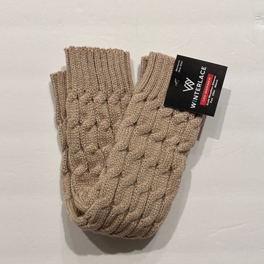 Winterlace acrylic Knit Tan leg warmers OS